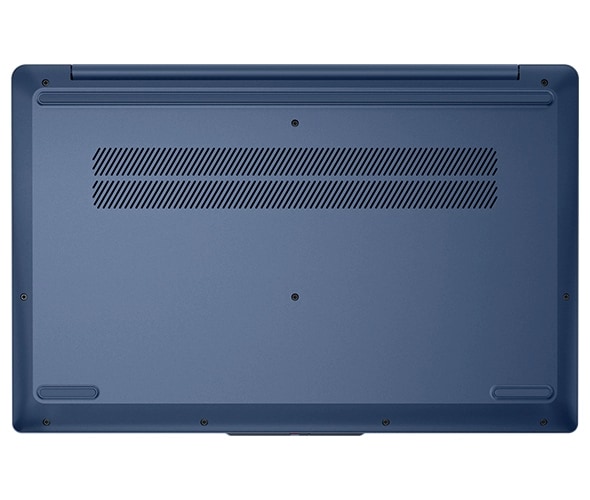 Bottom side of the Lenovo IdeaPad Slim 3i laptop in Abyss blue showing vents.