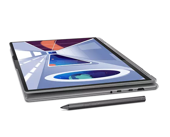 Lenovo Yoga 7 16" AMD featured in tablet mode with a digital pen included
