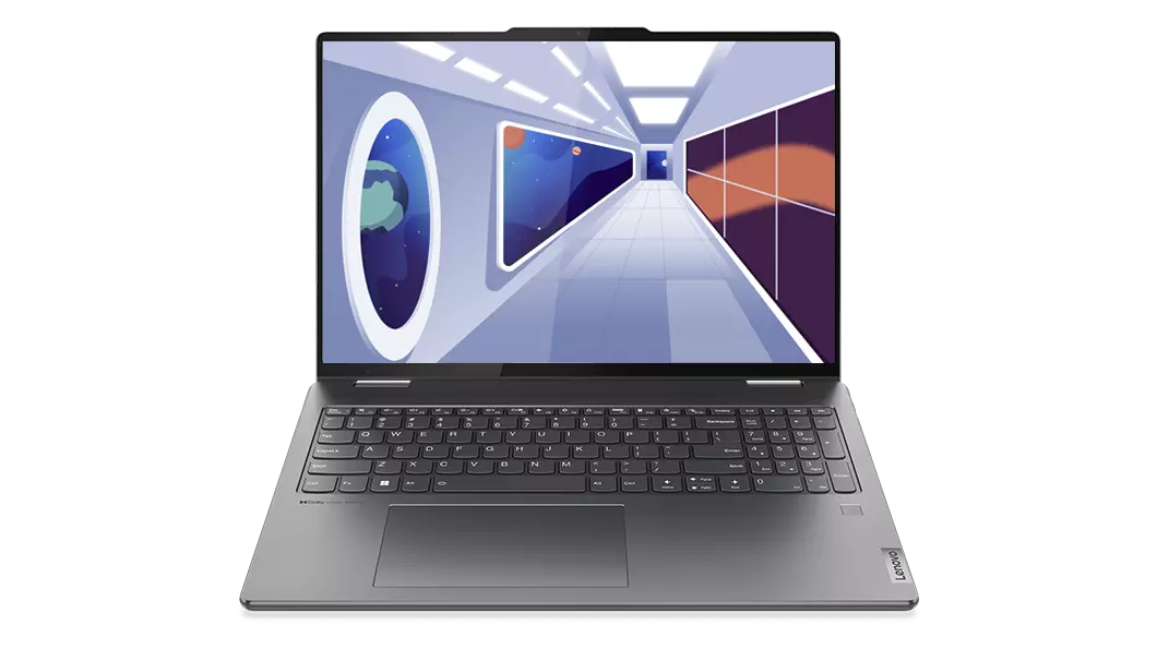 Front-facing view of Yoga 7i Gen 8 laptop with display on