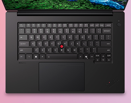 Front-facing top view highlights ThinkPad keyboard on the Lenovo ThinkPad P1 Gen 9 (16" Intel) Mobile Workstation.