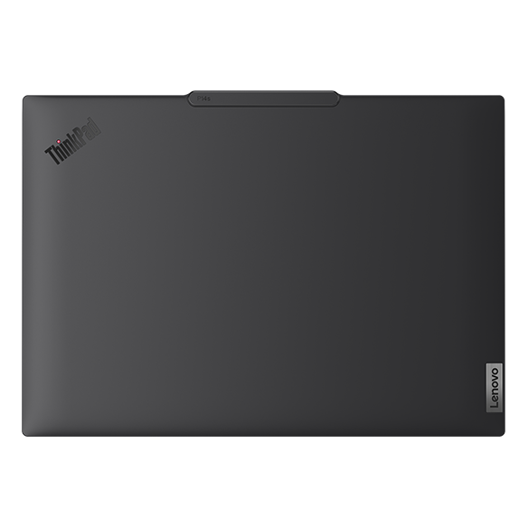 Overhead shot of top cover of Lenovo ThinkPad P14s Gen 6 (14” AMD) laptop, boasting its elegant color & polished finished to complement style & aesthetics.