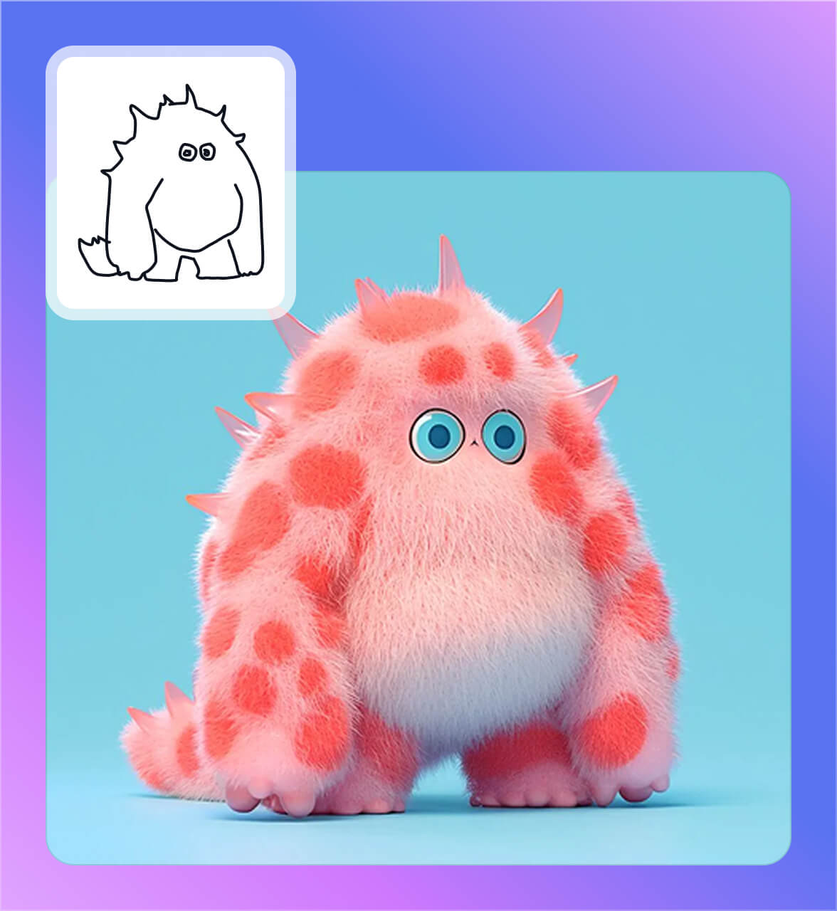 Lenovo Qira transforming a simple doodle sketch into a 3D rendered monster character