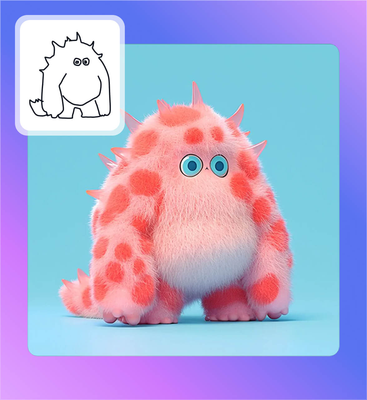 Lenovo Qira transforming a simple doodle sketch into a 3D rendered monster character