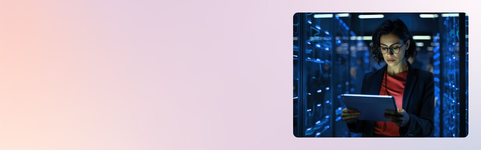 A person using a tablet in a data center.