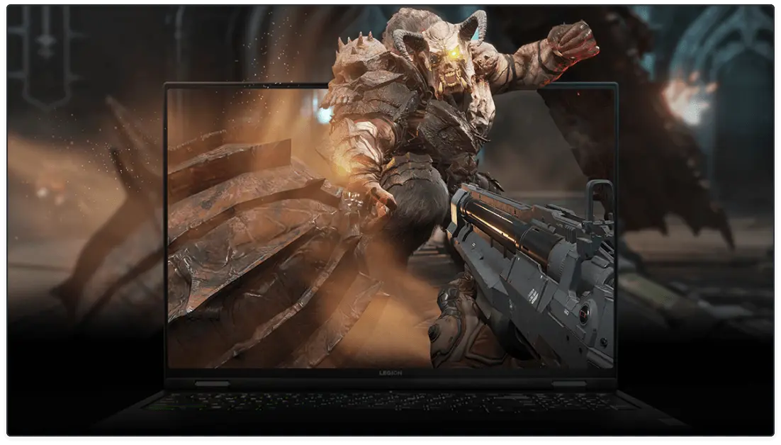 First person perspective of an FPS targeting an adversary. 