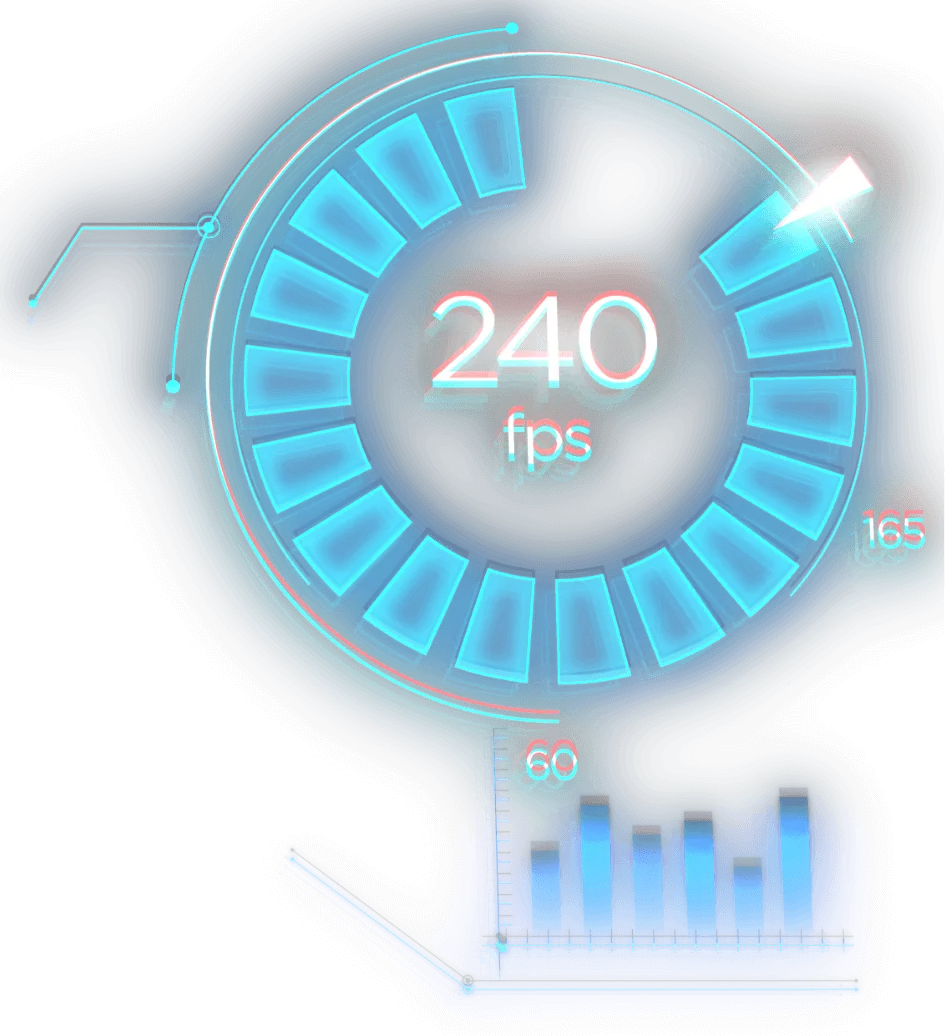 Graphic status indicators reflecting a 240 fps rate
