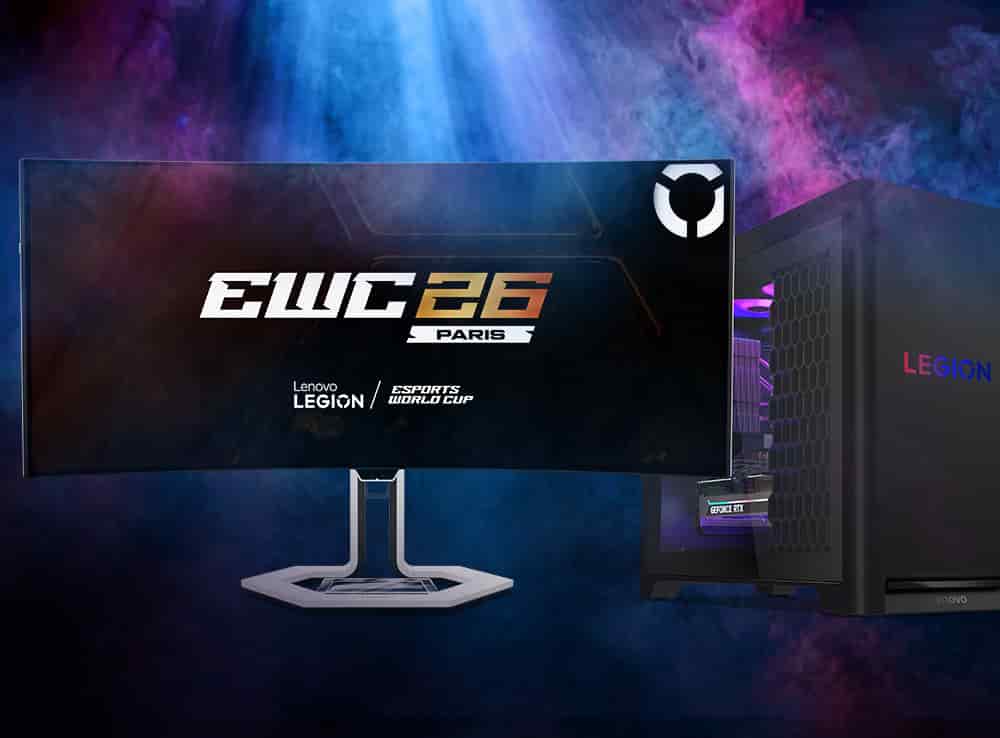 Monitor Lenovo Legion con fondo de pantalla EWC.