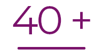 Image shows a purple number forty with a plus sign next to it.