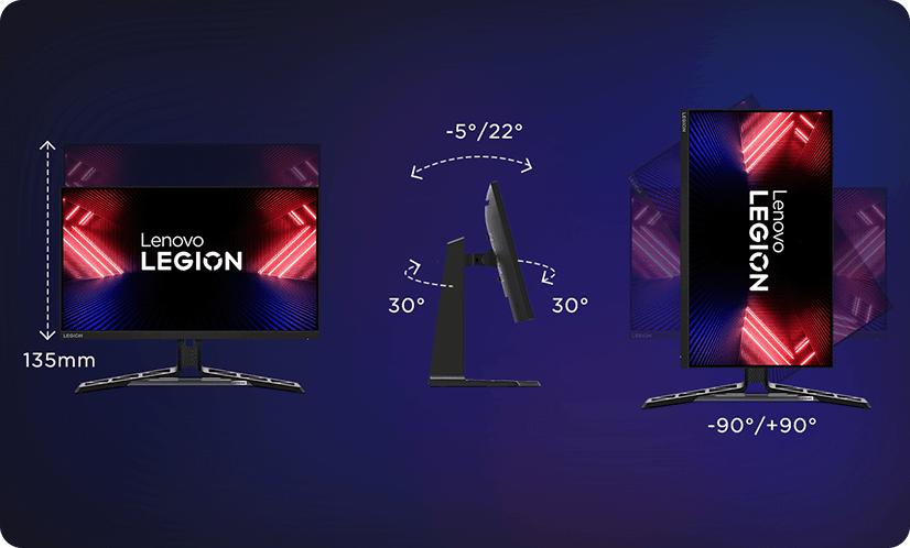 3 different view of the monitor shows the ergonomic full function stand.