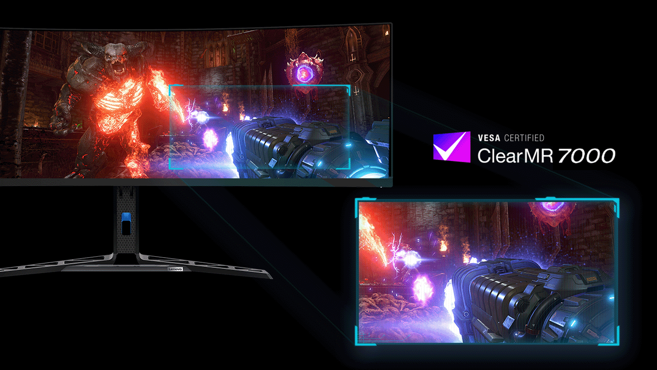Shooting game‘s image on the R45w-30 monitor shows it boasts ClearMR 7000 certification, providing clearer, smoother pictures for the optimal gaming experience.