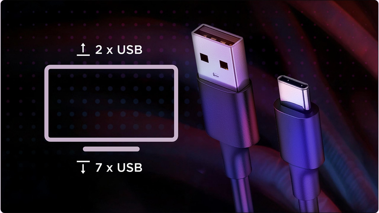 Provide 2 x USB (For DT or Laptop) upstream and 5 x USB downstream ports for easy access