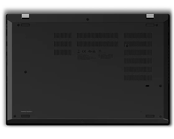 Ansicht der Unterseite der mobilen Workstation Lenovo ThinkPad T15p Gen 2 mit Lüftungsschlitzen von oben.