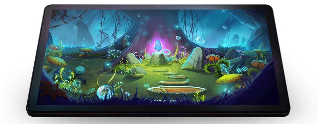 Lenovo Tab P11 Plus tablet—front view with underwater illustration on the display
