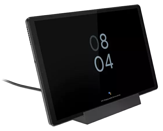 Side view of Lenovo Smart Tab M10 FHD Plus (2nd Gen) attached to smart home hub 