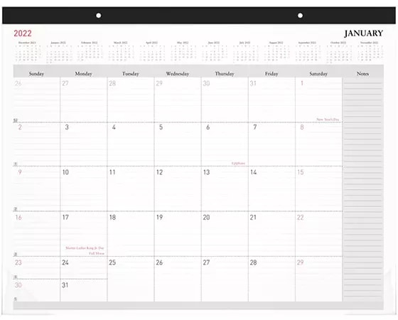 

Office Depot Brand Monthly Desk Pad Calendar, 21-3/4in x 17in, White, January To December 2022, OD202600