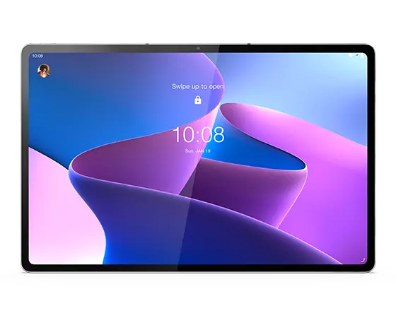 A head-on view of the Lenovo Tab P12 Pro highlighting the vibrant, 12.6" 2K AMOLED display.