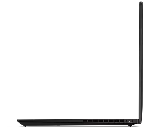 Lenovo ThinkPad X1 Nano ouvert à 90 degrés de côté, montrant la minceur du portable.