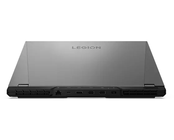 Vue arrière du portable de jeux Lenovo Legion 5i Pro Gen 7 (16 » Intel), fermé, montrant les ports