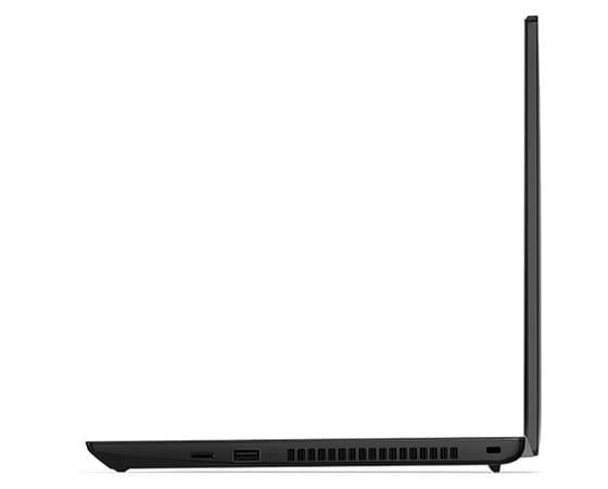 Portátil Lenovo ThinkPad L14 (3.ª geração): perfil do lado direito, aberto a 90 graus.