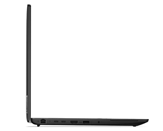 Vue latérale droite du Lenovo ThinkPad L15 Gen 3 (15 » AMD), ouvert à 90 degrés en L, montrant le bord de l’écran et le clavier