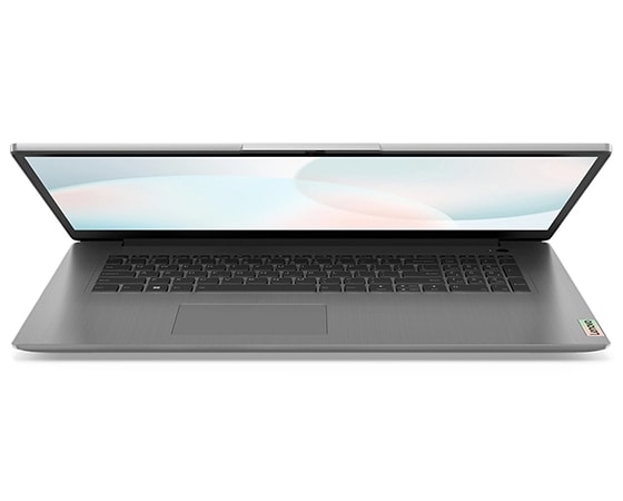 Front view of Lenovo IdeaPad 3 Gen 7 17” AMD open 45 degrees, half-closed in standby mode. 