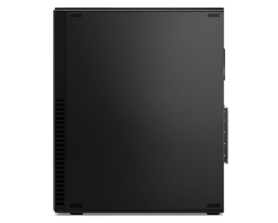 Right side profile of Lenovo ThinkCentre M90s Gen 3 (Intel) small form factor desktop PC, stood vertically, showing side panel