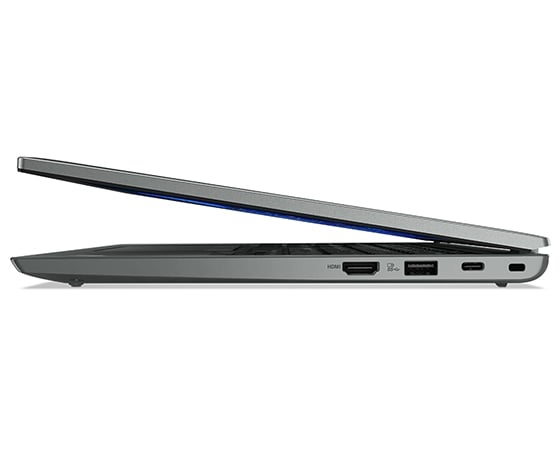 ThinkPad L13 Gen 3 laptop facing left, slightly open, showing side ports