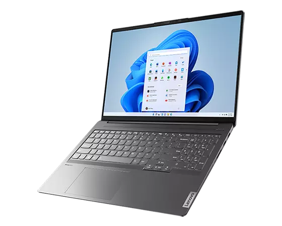 Lenovo IdeaPad 5i Pro Gen 7 laptop showcasing 16″ display with Windows 11 Home and full-sized keyboard with numeric pad.