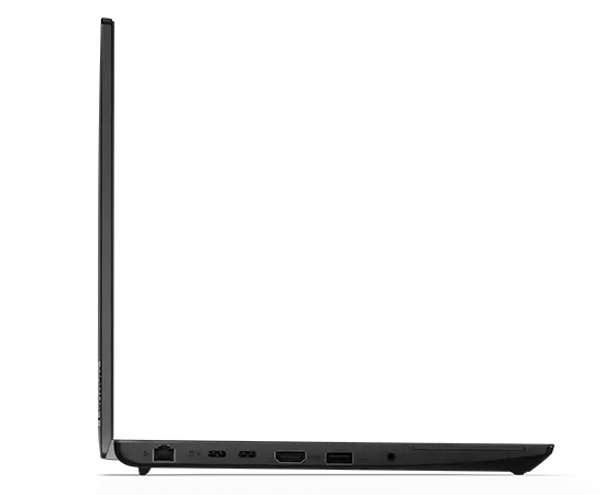Right side view of Lenovo ThinkPad L14 Gen 3 (14'' AMD), opened 90 degrees in L-shape, showing edge of display and keyboard