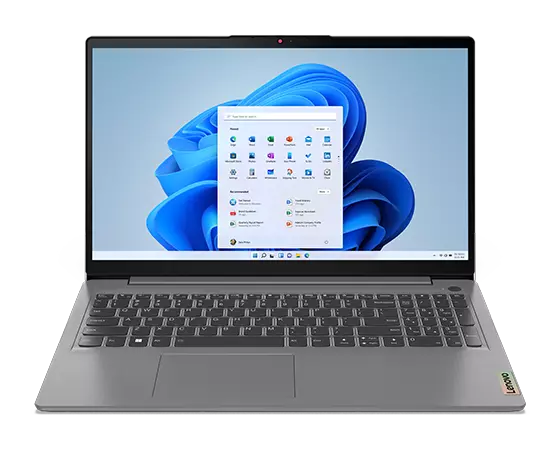 Vue de face du portable IdeaPad 3i Gen 7 Arctic Grey, montrant l’écran et le clavier