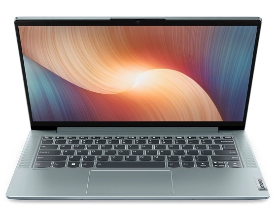 Bovenaanzicht van Stone Blue Lenovo IdeaPad 5 Gen 7 laptop-pc, met toetsenbord.