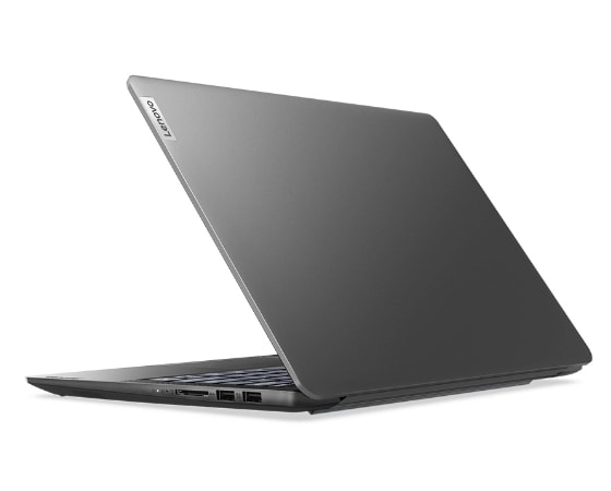 Driekwart linker achteraanzicht van Lenovo IdeaPad 5i Pro Gen 7 laptop-pc in Storm Grey.