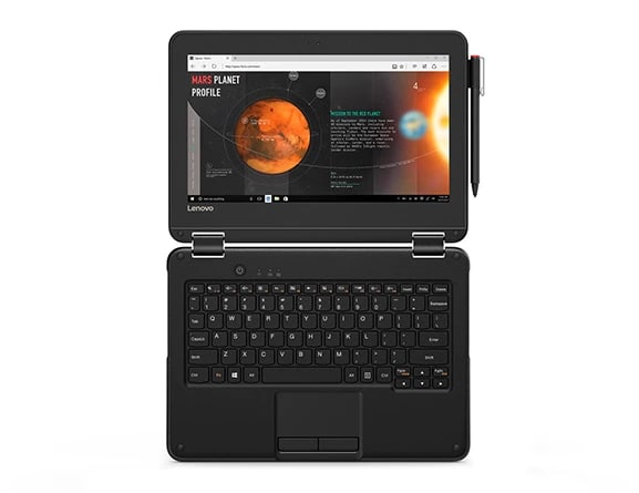 Lenovo N24 education laptop laying flat, display and keyboard view