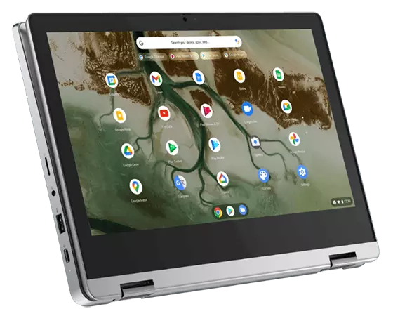 IdeaPad Flex 3i Chromebook Gen 6 (11'' Intel) in Arctic Grey in tablet mode facing front-right