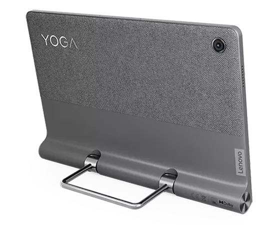 Lenovo Yoga Tab 11 Tablet – Ansicht von hinten, mit geöffnetem Klappständer
