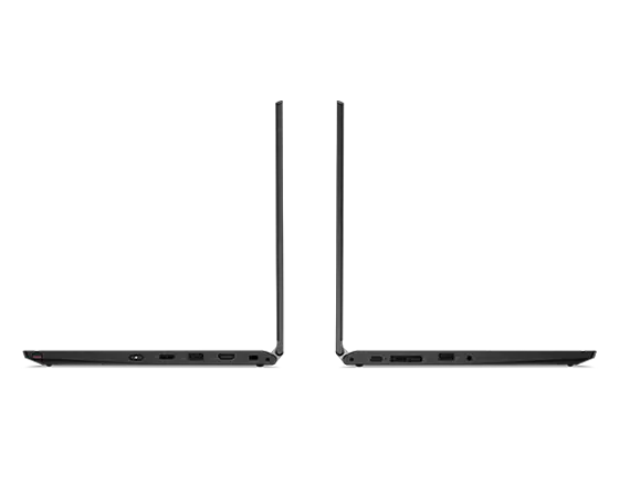 Left and right profile views of the ThinkPad L13 Yoga Gen 2 (13'' AMD) open 90 degrees