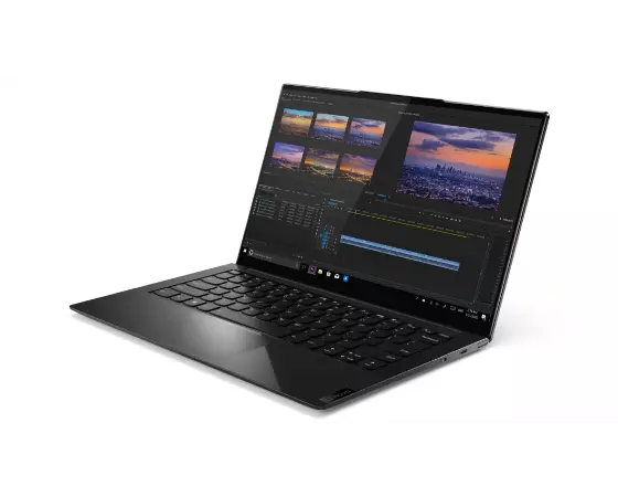 Lenovo Yoga Slim 9i left side view in laptop mode