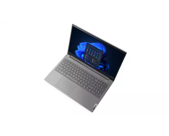 Lenovo ThinkBook 15 Gen 4 (15" AMD) laptop – ¾ right-front view from slightly above, lid open.