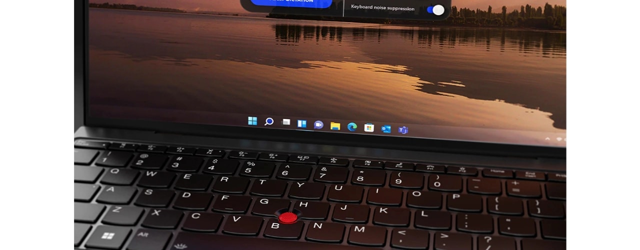 Close-up of keyboard  dual-purpose TrackPoint on the Lenovo ThinkPad Z13 laptop