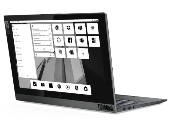 Lenovo ThinkBook Plus Gen 2 (Intel) dual-display business laptop, rear angle view showing E-Ink display