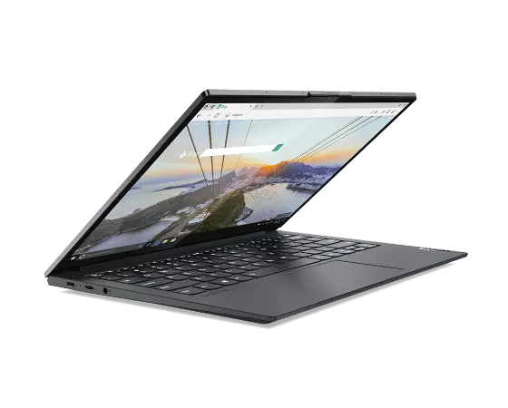 Lenovo ThinkBook Plus Gen 2 (Intel) dual-display business laptop, front left angle view showing LCD display