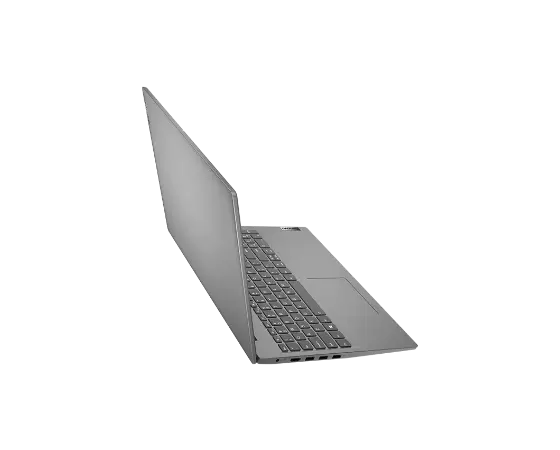 Lenovo V15 laptop – left side view, with lid open
