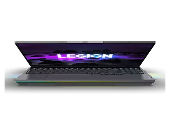 Lenovo Legion 7 (16” AMD) gaming laptop, front view, slightly opened