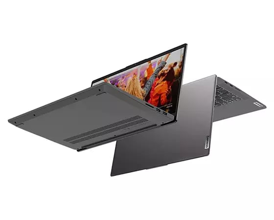 Parte superior e inferior de dos Lenovo IdeaPad 5 (14) AMD de color cris