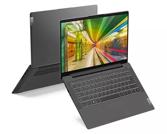 Vista delantera y trasera de dos Lenovo IdeaPad 5 (14) AMD