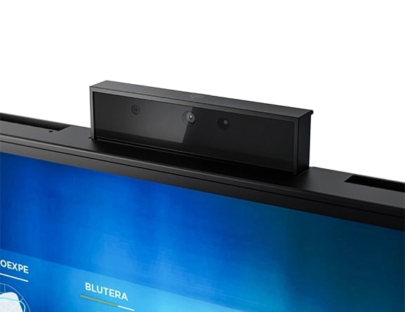 Side view of a Lenovo ThinkCentre Neo 30a (24” Intel) all-in-one-business PC, showing retractable webcam.