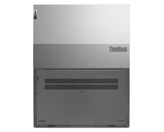 Lenovo ThinkBook 15 Gen 4 (15" AMD) laptop – bottom view, lid open 180 degrees