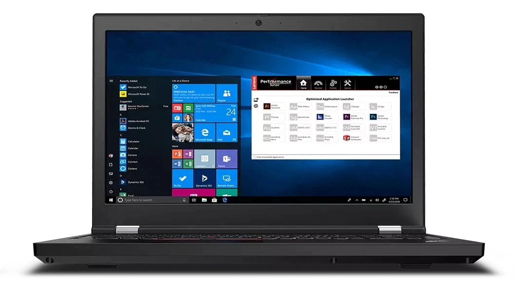 Vue avant du portable Lenovo ThinkPad T15g Gen 2 et de son écran affichant Microsoft Windows 10 Professionnel.