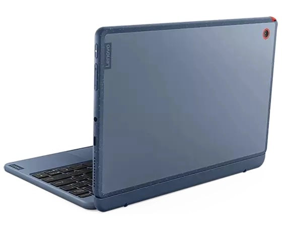 Rear-facing Lenovo 10w (10” QLC), opened and at an angle, showcasing optional detachable keyboard