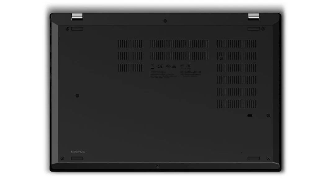 Bottom view of closed Lenovo ThinkPad P15v laptop 